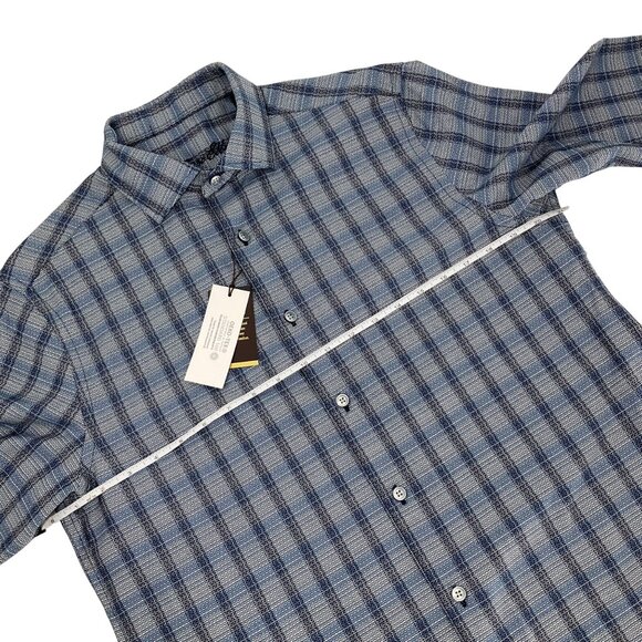 Tasso Elba Mens Plaid Button-Down Shirt S Blue 100% Cotton Stretch OEKO-TEX - Picture 9 of 11